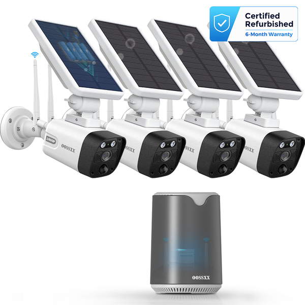 4MP Solar Powered Security Camera System, Dual WiFi Antennas, PIR Motion Detection Instant Alert,2-Way Audio,130°View– Refurbished