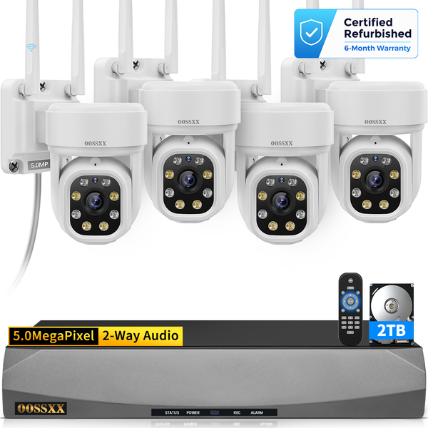 OOSSXX 4-Camera Wireless Security System with 2TB Hard Drive,10 Channel NVR Video Surveillance– Refurbished