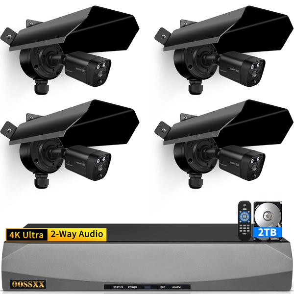 4K 8MP PoE Security Black Camera System-4Cams with 8CH NVR & 2TB HDD (Metal accessories)