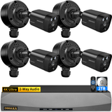 Cargar imagen en el visor de la galería, 4K 8MP PoE Security Black Camera System-4Cams with 8CH NVR &amp; 2TB HDD (Metal accessories)