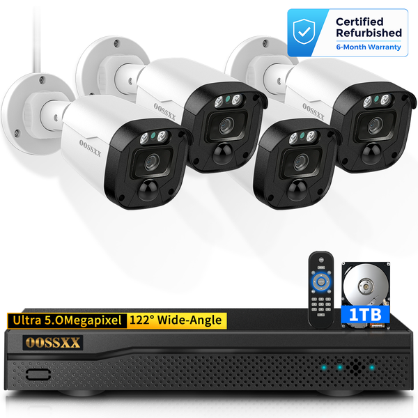 Outdoor Wired Security Camera System, 4pcs Cameras 8CH DVR with 1TB Hard Drive– Refurbished