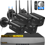 Laden Sie das Bild in den Galerie-Viewer, Black Dual Antennas 3K 5.0MP Wireless Surveillance Camera Monitor NVR Kits, 4 Pcs Outdoor WiFi Security Cameras