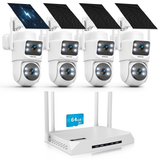 Cargar imagen en el visor de la galería, Sistema de cámara de seguridad inalámbrica para exteriores con energía solar y doble lente sin cables OOSSXX (sistema de cámaras de videovigilancia con batería y WiFi)