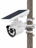 Cargar imagen en el visor de la galería, (Luz solar de movimiento inalámbrica) Sensor de movimiento, energía solar, cámara falsa inalámbrica para exteriores, focos de iluminación, focos LED de seguridad para el hogar, detector activado Defiant (1 paquete)