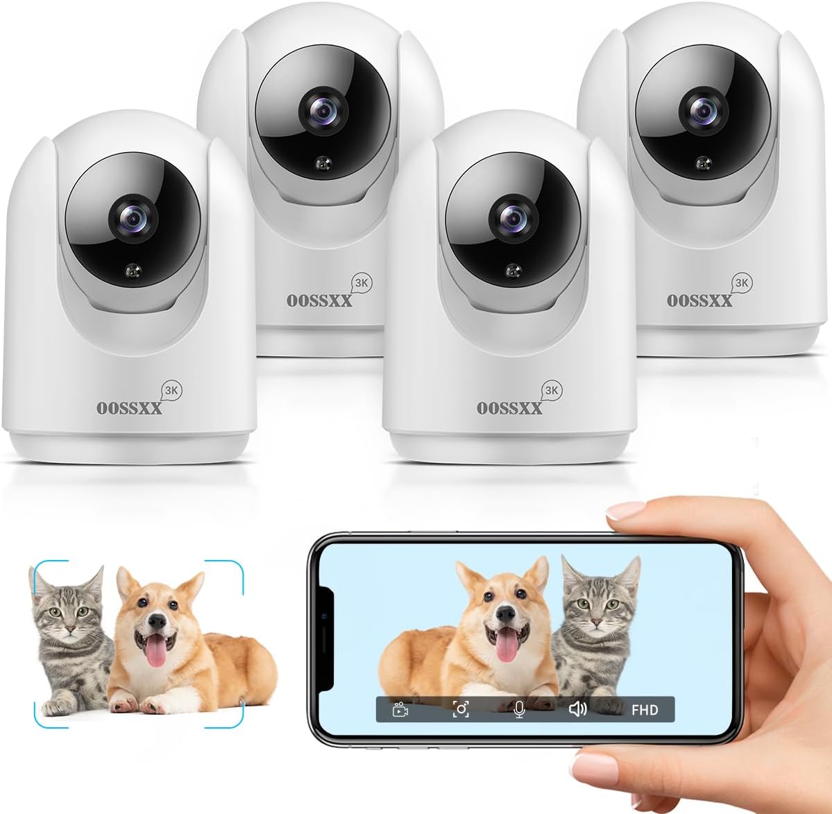 OOSSXX 2.7K Resolution 2-Way Audio Indoor Security Camera Video Baby Monitor and Pet Monitor Free App, PTZ Nanny Cam Smart Wireless Cameras 2-Way Talk for Home