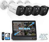 Load image into Gallery viewer, 4K 8MP 4-Camera PoE Security Camera System with 10.2" Monitor &amp; 1TB HDD – 130° Wide-Angle, 2-Way Audio, Wired Outdoor NVR Kit