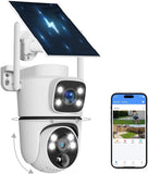 Cargar imagen en el visor de la galería, OOSSXX (Cámaras de seguridad solares inalámbricas para exteriores, audio bidireccional y 100 % sin cables, PTZ de doble lente de 2,5 K, 2,4 G/5 G, WiFi, batería solar, versión nocturna a color, seguimiento automático)