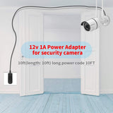 Load image into Gallery viewer, 12V 1A Power Supply Adapter for IP/CCTV Security Camera, Output DC 12V 1000mA, Input AC 100V-240V, 50/60Hz, US Plug,10ft AC to DC Power Cord (Black)