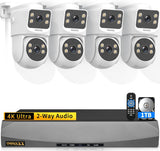 Load image into Gallery viewer, OOSSXX 4K Dual Lens PoE Security Camera System with Auto Tracking, 350° Pan Tilt Outdoor Wired Surveillance Cameras with Night Vision