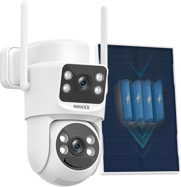 OOSSXX Solar Wireless Outdoor PTZ Security Camera, 2.5K Dual Lens