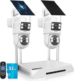 Cargar imagen en el visor de la galería, Sistema de cámara de seguridad inalámbrica para exteriores con energía solar y doble lente sin cables OOSSXX (sistema de cámaras de videovigilancia con batería y WiFi)