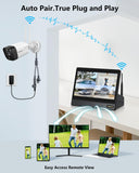 Cargar imagen en el visor de la galería, OOSSXX (NVR todo en uno de 5 MP y 10 canales) Monitor LCD de 10,1'' para cámaras de seguridad domésticas Sistema de cámara de seguridad inalámbrica para exteriores, Grabador de video de vigilancia en red NVR WiFi Alarma para interiores de viviendas