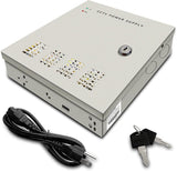 Load image into Gallery viewer, 9 Channel 12 Volt DC Output 5A CCTV Distributed Power Supply Box for Security Camera with AC Plug and Lock for Security Cameras, DVRs, CCTV Power Supply (5A 9-Channel)