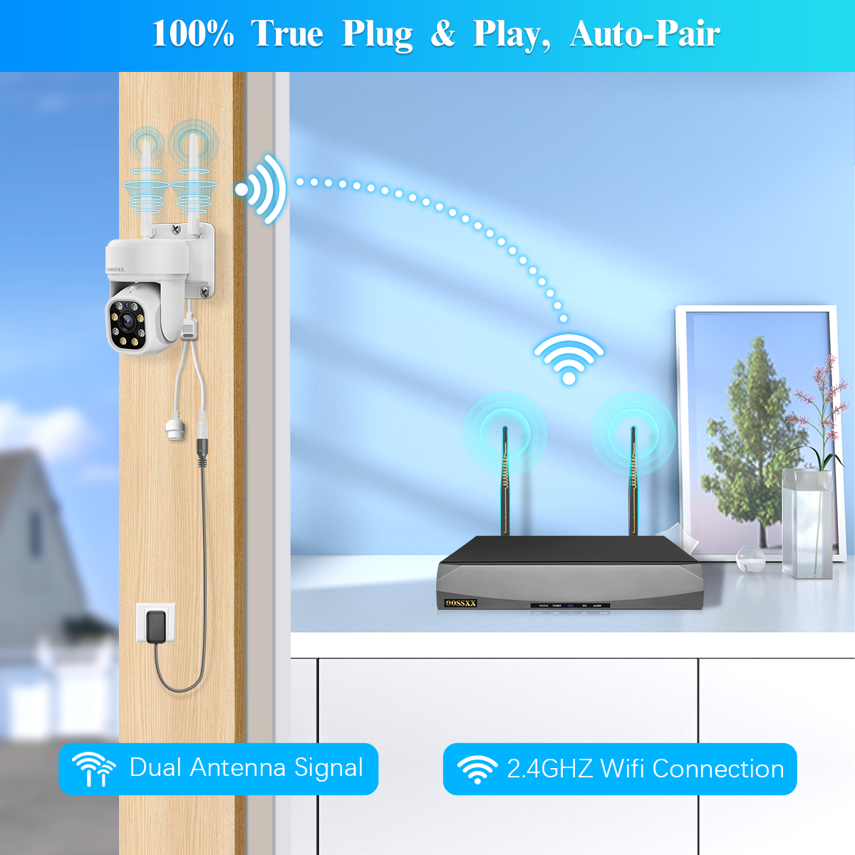 (Auto-Tracking & 2-Way Audio) WiFi PTZ Outdoor Security Camera System ...