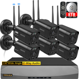 Laden Sie das Bild in den Galerie-Viewer, Black Dual Antennas 3K 5.0MP Wireless Surveillance Camera Monitor NVR Kits, 6 Pcs Outdoor WiFi Security Cameras