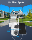 Cargar imagen en el visor de la galería, Sistema de cámara de seguridad inalámbrica para exteriores con energía solar y doble lente sin cables OOSSXX (sistema de cámaras de videovigilancia con batería y WiFi)