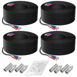 Load image into Gallery viewer, OOSSXX (4×100 Feet Video Power Cable BNC Extension Outdoor Wired Surveillance Camera All-in-One Cables for CCTV Security Cameras DVR System with 4xBNC Connectors and 4xRCA Adapters Black,4pcs