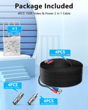 Load image into Gallery viewer, 4 Pack 150FT BNC Video Power Cables, All in One CCTV Security Camera Extension Wire with Power for DVR Surveillance Systems, Includes 4 BNC Connectors, 4 RCA Adapters and 100 Cable Clips