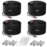 Load image into Gallery viewer, 4×200 Feet Video Power Cable BNC Extension Wired Surveillance Camera All-in-One Cables for CCTV Security Cameras DVR System with 4xBNC Connectors and 4X RCA Adapters, Black