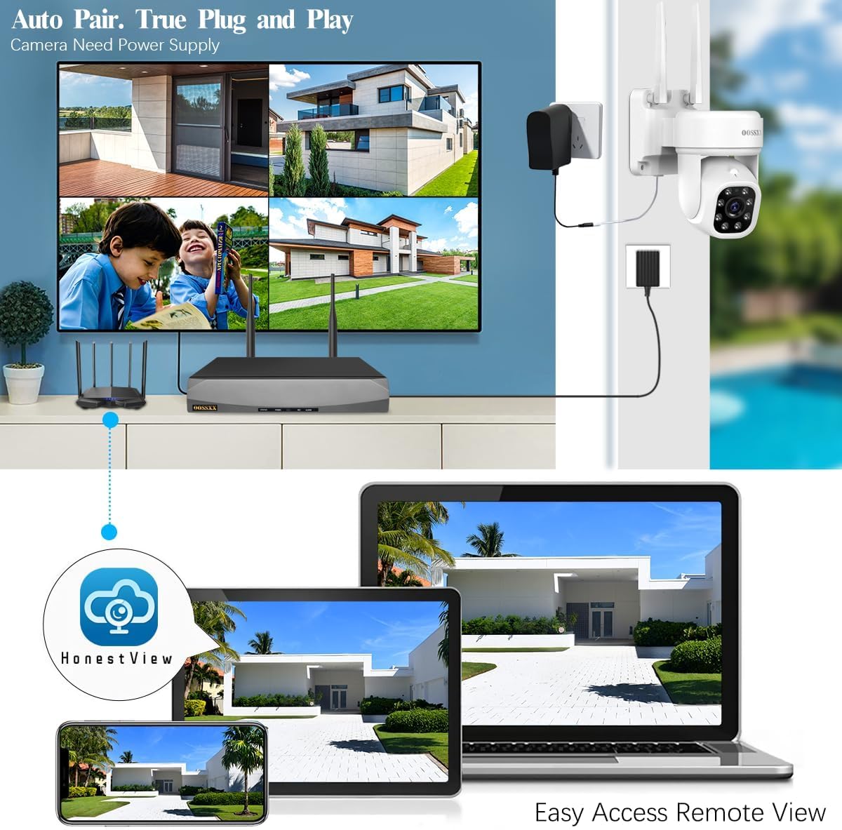 (Auto-Tracking & 2-Way Audio) WiFi PTZ Outdoor Security Camera System ...
