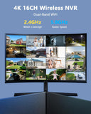 Cargar imagen en el visor de la galería, Sistema de cámaras de seguridad inalámbricas 4K 8MP de 4 cámaras: gran angular de 130°, WiFi de doble antena, detección PIR, audio bidireccional, kit NVR para exteriores con disco duro de 1TB