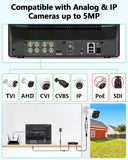 Load image into Gallery viewer, 8CH 5MP DVR Video Recorder Security System with 10.2" Monitor No HDD 8 Channel Recorder with 10.2-inch IPS Screen,TVI/CVI/AHD/Analog/IP Cameras Compatible,Free App Remote Access,24/7 Recording