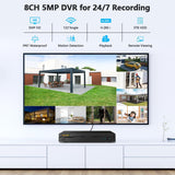 Load image into Gallery viewer, OOSSXX (2026 New) 5MP Wired Security Camera System, 8CH DVR with 3TB HDD, 8 CCTV Cameras (4 Bullet + 4 Dome), 122° Wide Angle, Free App No Monthly Fee, IP67 Outdoor Home Surveillance Kit