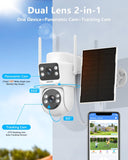 Load image into Gallery viewer, OOSSXX (2-Way Audio &amp; 100% Wire-Free Solar Security Cameras Wireless Outdoor, 2.5K Dual Lens PTZ 2.4G/5G WiFi Camera Solar Battery Powered, Color Night Version, Auto Tracking