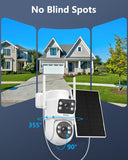 Load image into Gallery viewer, OOSSXX (2-Way Audio &amp; 100% Wire-Free Solar Security Cameras Wireless Outdoor, 2.5K Dual Lens PTZ 2.4G/5G WiFi Camera Solar Battery Powered, Color Night Version, Auto Tracking