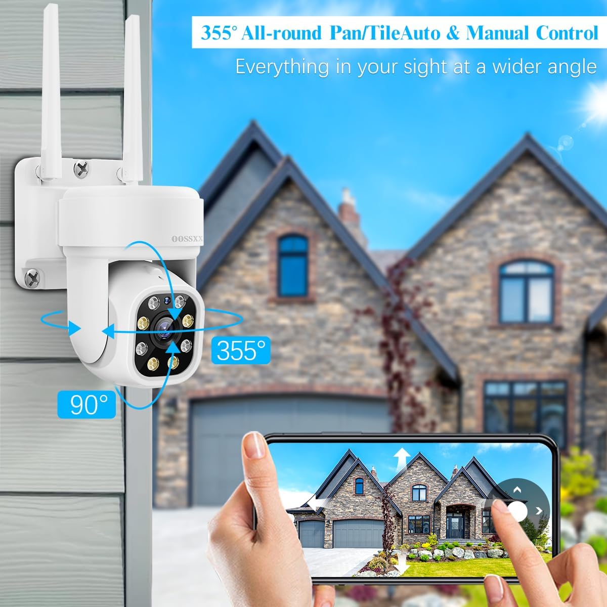 (Auto-Vidoe Tracking & 2-Way Audio) WiFi PTZ Outdoor Security Camera S ...