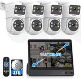 Load image into Gallery viewer, OOSSXX 4K Dual Lens PT PoE Security Camera System with Auto Tracking, 350° Pan Tilt Outdoor Wired Surveillance Cameras with Night Vision