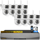 Cargar imagen en el visor de la galería, Cámara PTZ de doble lente con audio bidireccional y seguimiento automático, ideal para exteriores, seguridad doméstica, sistema WiFi inalámbrico 4K/16 canales 2.4G/5G, versión nocturna a color de 2.5K, kits DVR.