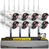 Cargar imagen en el visor de la galería, Sistema de cámaras de seguridad inalámbricas OOSSXX con antenas duales, 8 cámaras inalámbricas para exteriores con disco duro de 3 TB y detección humana por IA.