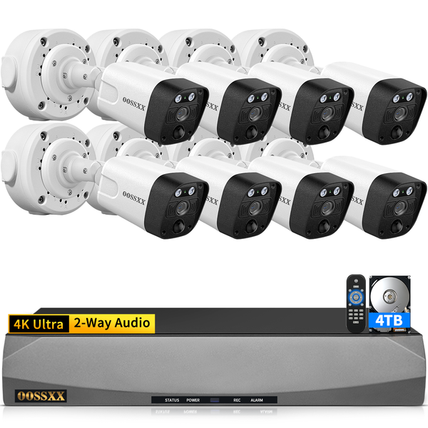 4K White 8MP PoE Security Camera System-8Cams with 8CH NVR & 4TB HDD (Metal accessories)