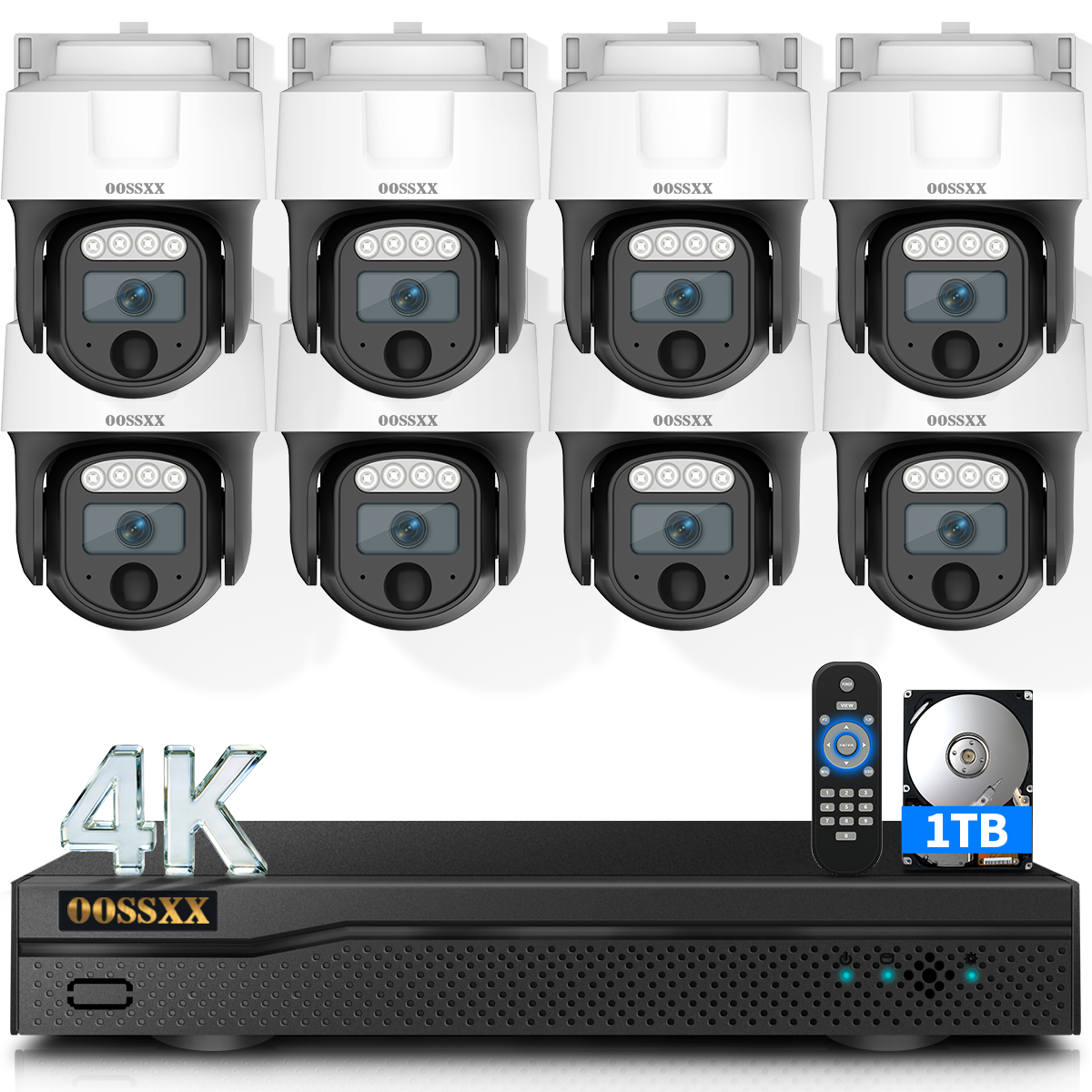OOSSXX (4K PT Wide-Angle) Outdoor Wired Security Camera System Video Surveillance Cameras for Home Security Systems Camera DVR