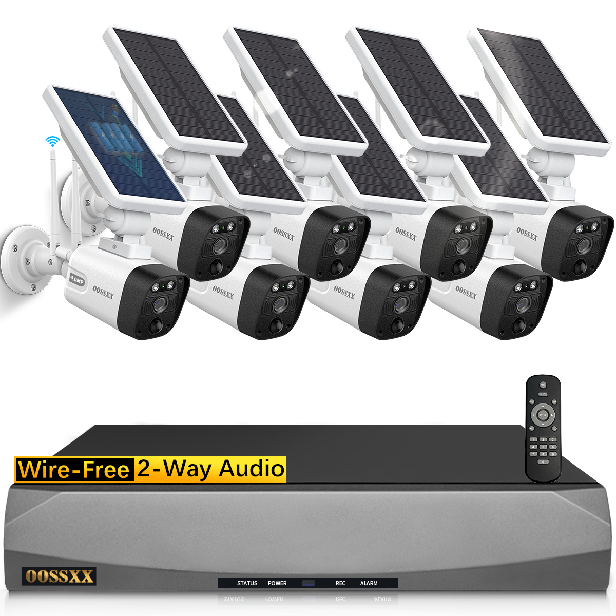 OOSSXX Solar Wireless Outdoor Security Camera System, 8 Cameras (Enjoy Off Instantly)