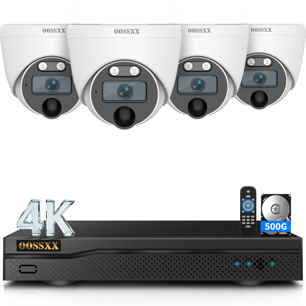 4K Wired CCTV Security Camera System, 8CH HD DVR Kit, 4X Dome IP66 Indoor Outdoor Cameras with Waterproof Connectors, 65ft IR Night Vision, Free App, No Subscription Fee, Remote Access