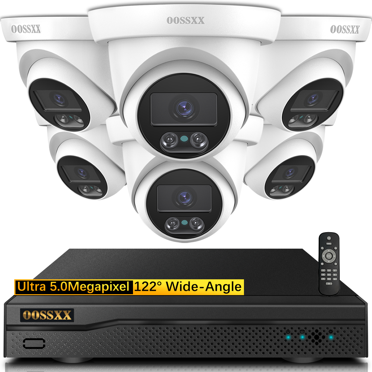 OOSSXX (5.0MP Definition Full HD) Wired Security Camera System Outdoor Dome Home Video Surveillance Cameras (Enjoy Off Instantly)