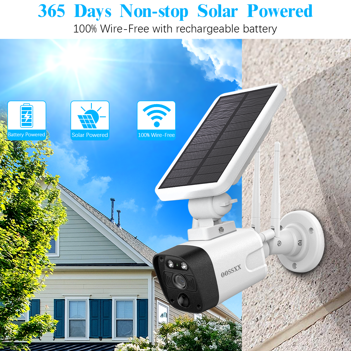 Solar Powered Outdoor 3.0MP Wireless Camera with Rechargeable Batter ...