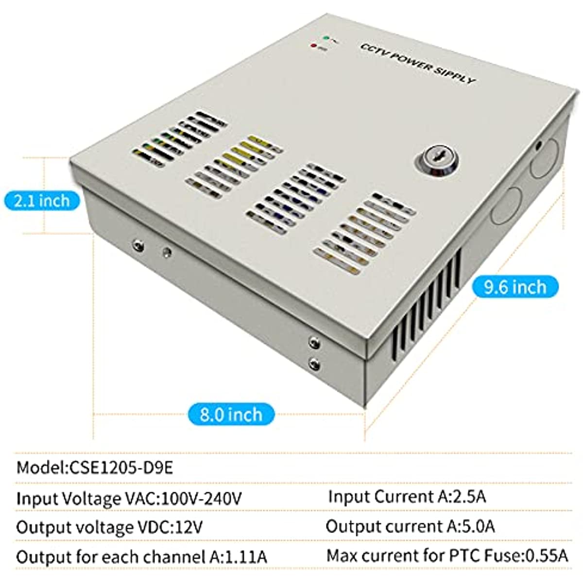 DC 12V 5A 9 Channel CCTV DC Distributed Power Box Supply Output