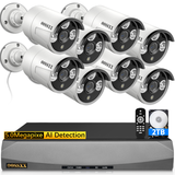Laden Sie das Bild in den Galerie-Viewer, OOSSXX 8CH 5MP POE Home Security Video Surveillance Camera System, 8pcs Wired Bullet IP Cameras Kit, 8-Channel NVR with 4TB Hard Drive, 24/7 Recording, One-Way Audio, H.265+ Nigh Vision