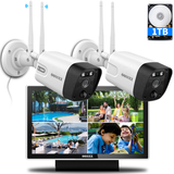 Load image into Gallery viewer, {5.0MP &amp; PIR Detection} 2-Way Audio Dual Antennas Security Wireless Camera System 3K 5.0MP Wireless Surveillance Monitor NVR Kits, 2Pcs Outdoor WiFi Security Cameras